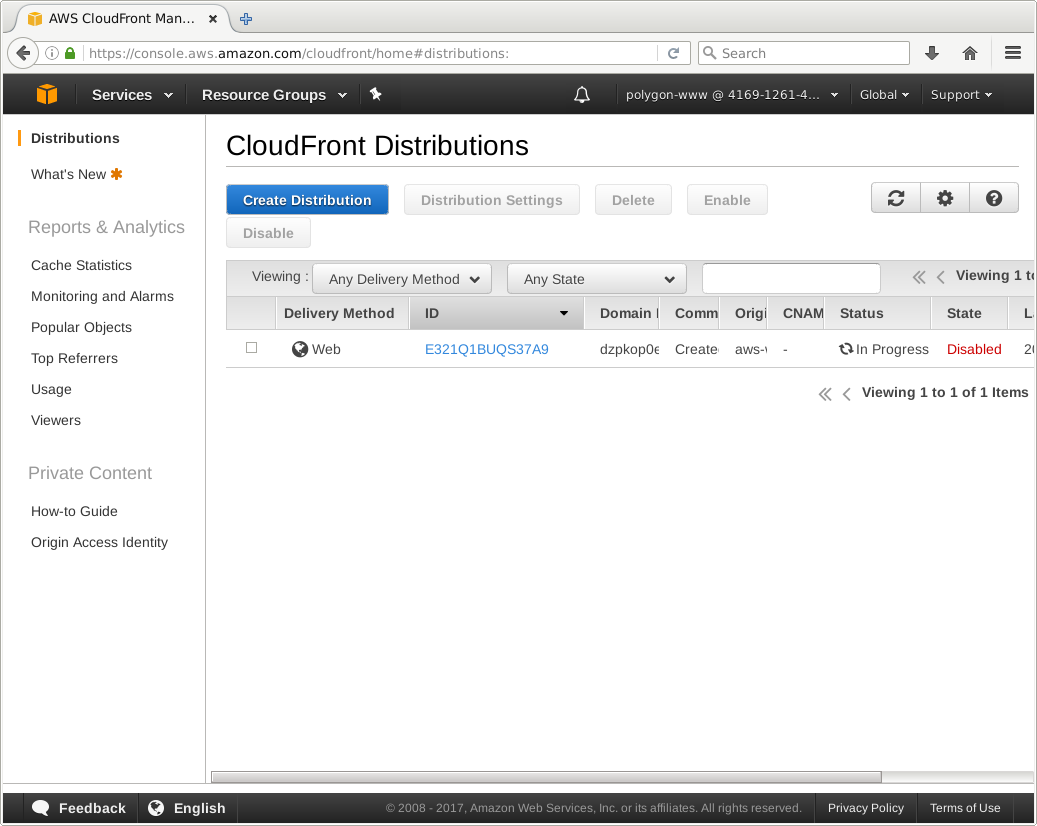 AWS CloudFront distributions